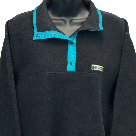 Vintage 90s LL Bean 1/4 Snap Fleece Jacket Womens M Medium Pullover USA Black